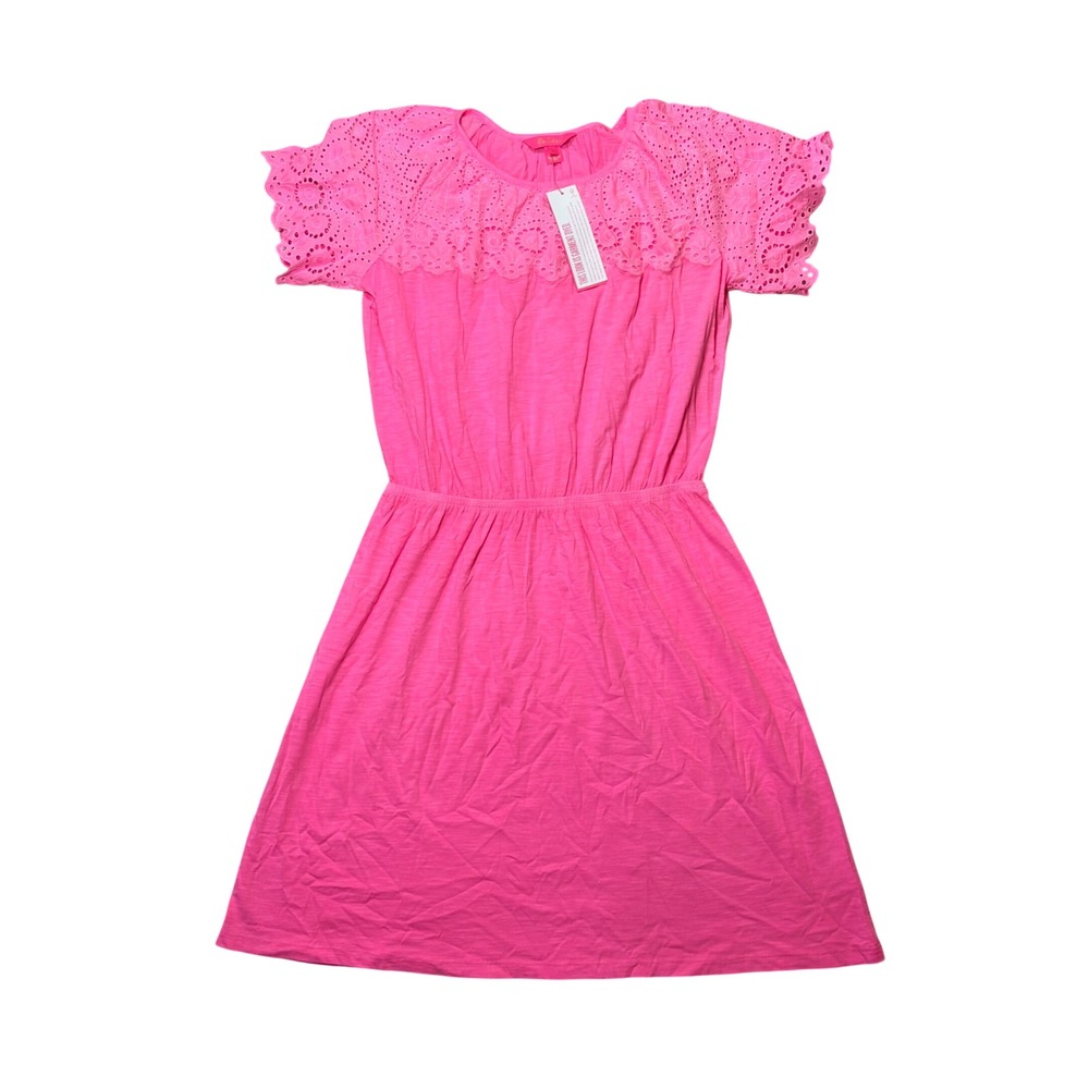 Lilly Pulitzer Taylinn Dress Prosecco Pink Eyelet Cotton‎ Slub Sz M Bright Coast